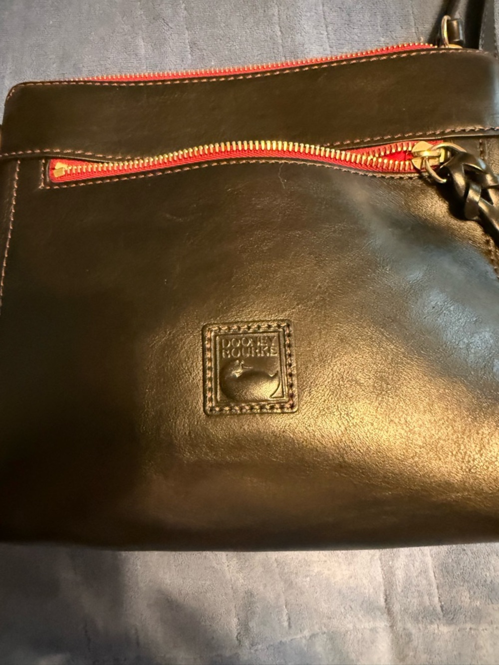 Dooney & Bourke Florentine Blackish brown Leather Crossbody with Red Zip Accent - Picture 4 of 6